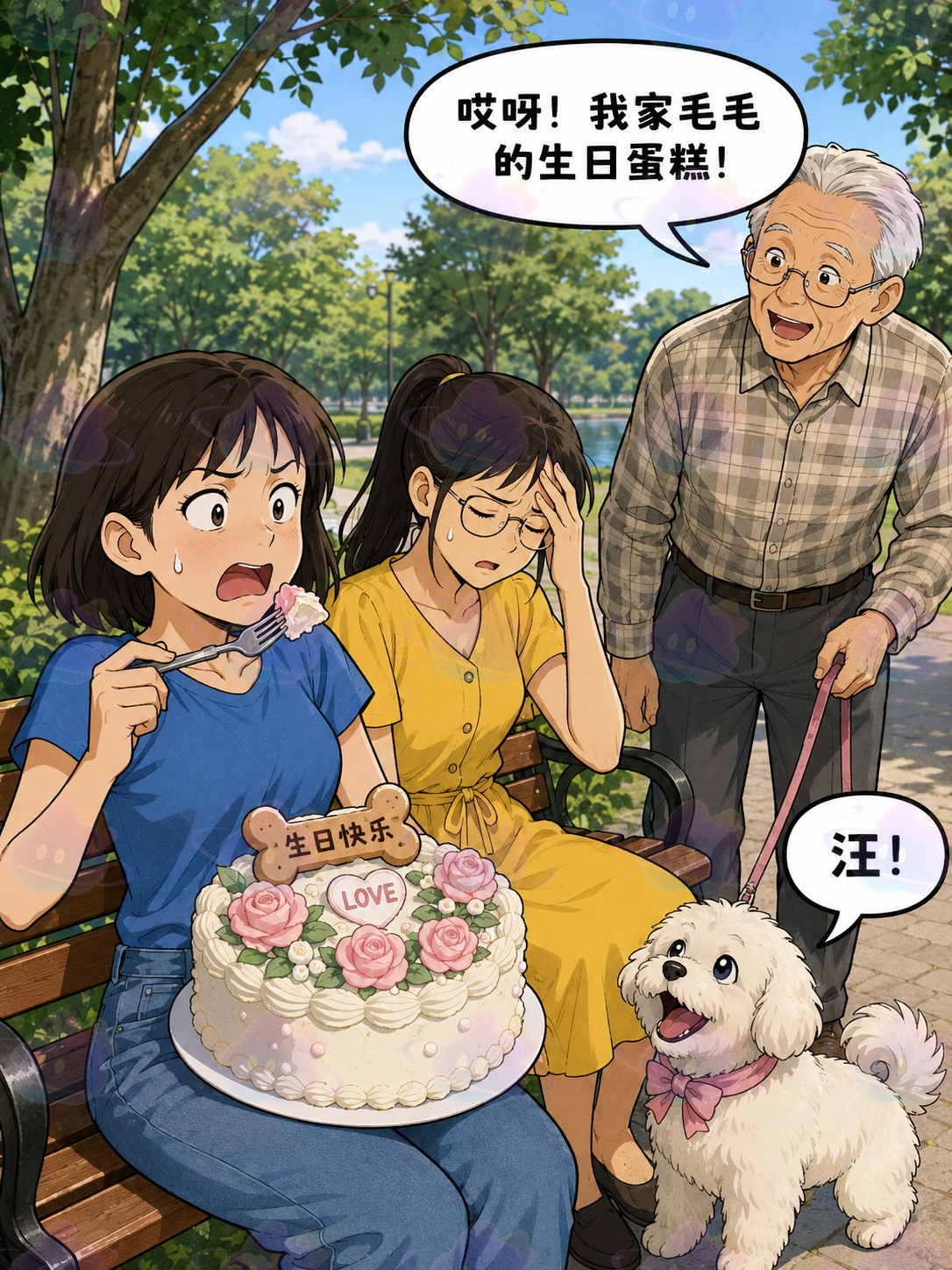 哎呀！我家毛毛的生日蛋糕！
汪！