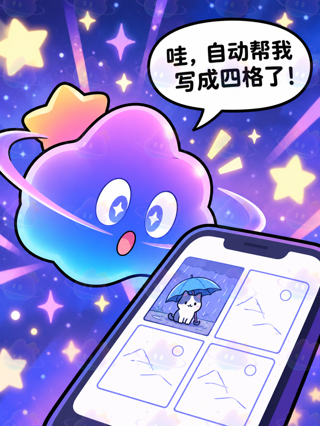 哇，自动帮我写成四格了！
